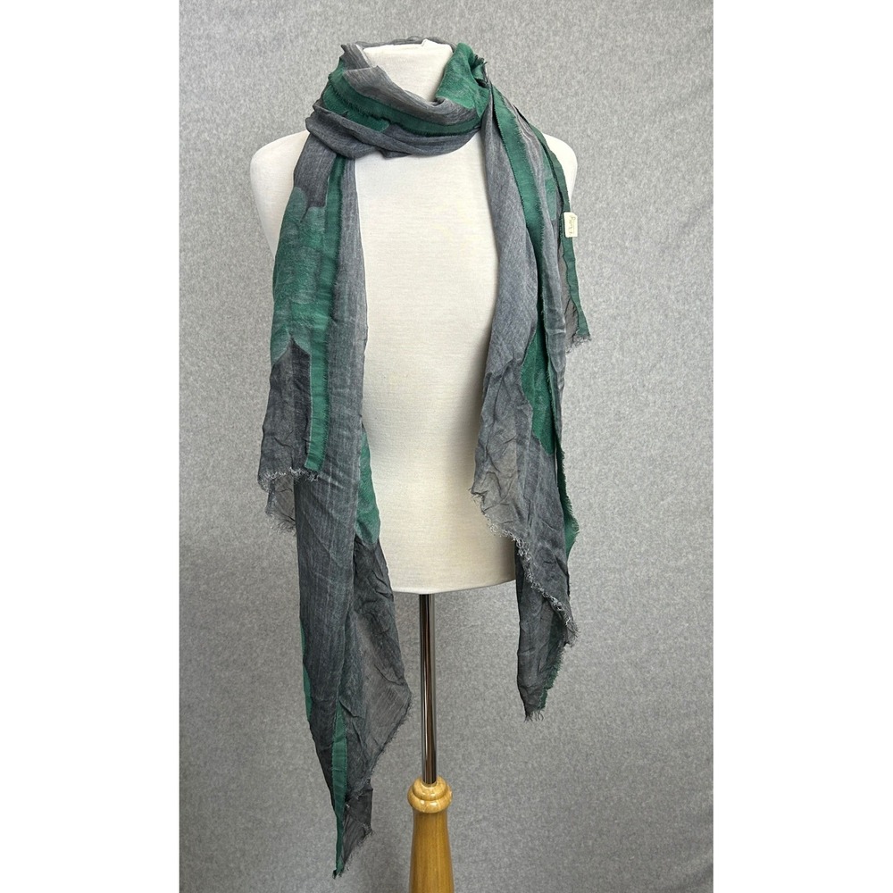 Pretty Persuasions 76" Long Scarf Gray Green Floral Applique Fringe Wrap Womens